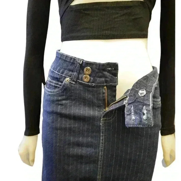 Bongo Vintage Pinstripe Denim Pencil  Mini Skirt Size 5 - Picture 6 of 14